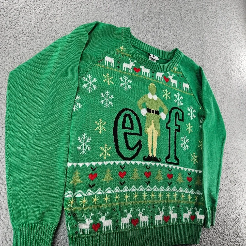 Elf‎ Ugly Christmas Sweater Womens XXL Green Holiday  Tacky Knit Snowflake Buddy